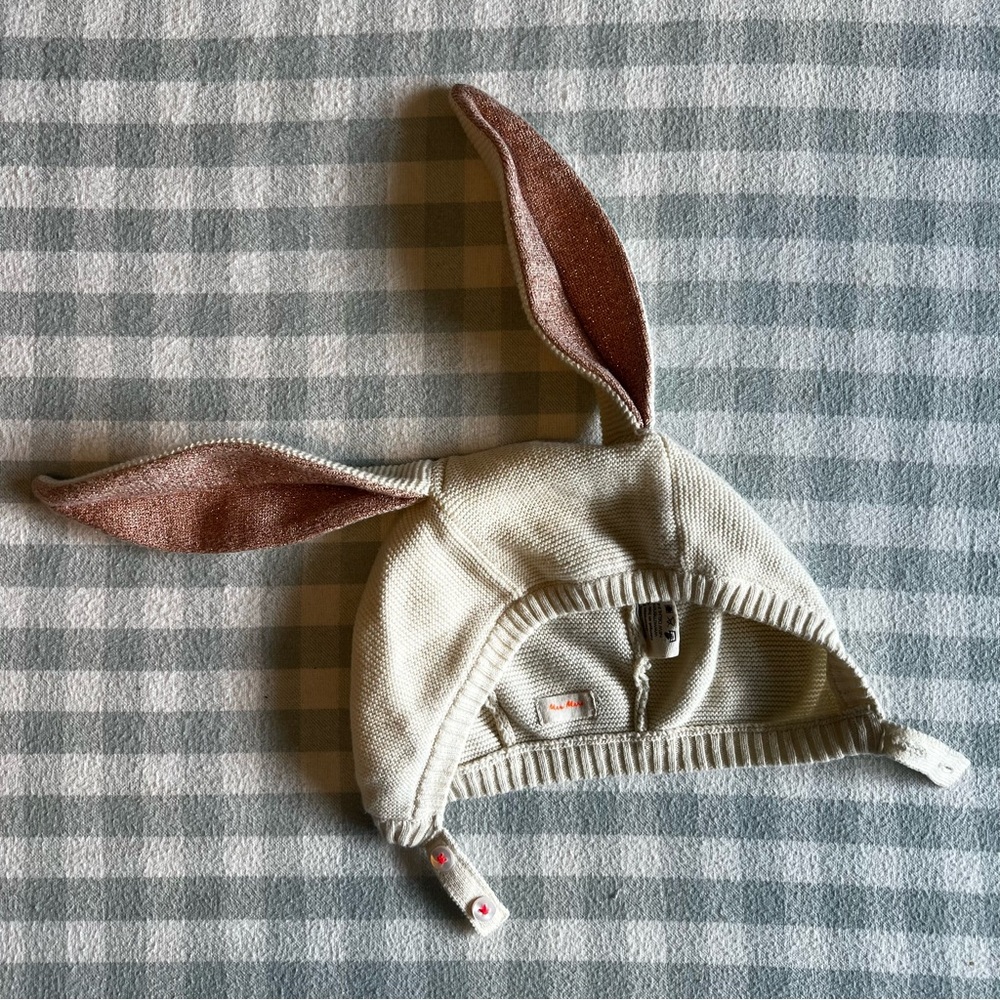 Meri Meri Ivory Knit Bunny Bonnet
